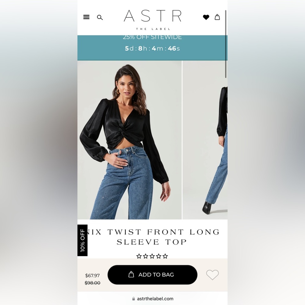 Astr the label twist front long sleeve crop top